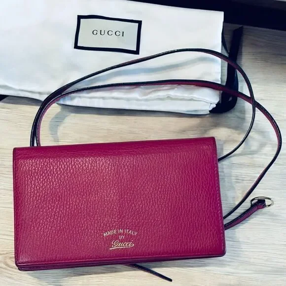 Authentic GUCCI Swing Wallet Continental Crossbody Pink Pebbled Leather Dust Bag - Picture 14 of 15